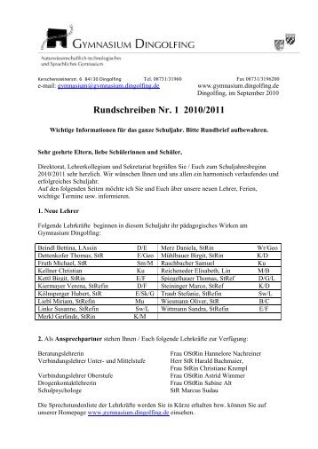 Rundschreiben Nr. 1 2010/2011 - Gymnasium Dingolfing