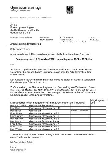 Einladung zum 1. Elternsprechtag - Oberharz-Gymnasium Braunlage