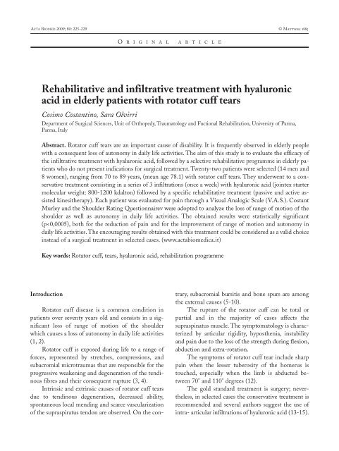 Rehabilitative and infiltrative treatment with hyaluronic - Acta Bio ...