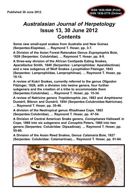 Issue Thirteen 30 June 2012 - Taxonomic issue - all - Smuggled.com