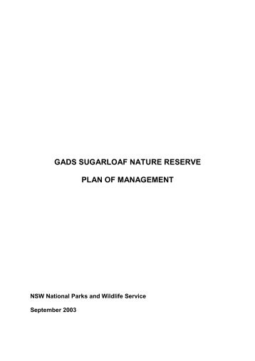 Gads Sugarloaf Nature Reserve - final plan of management (PDF ...