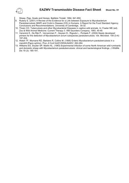 EAZWV Transmissible Disease Fact Sheet