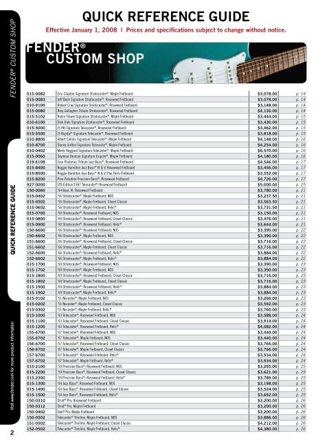 2008 winter price list | eFFective January 1, 2008 | Msrp for Fender ...