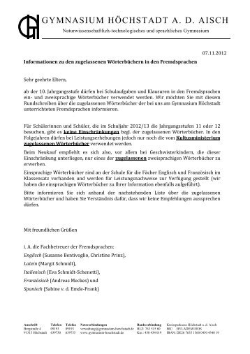 Informationsschreiben zu den zugelassenen Wörterbüchern in ...