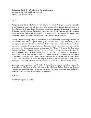 Prólogo de Diario de viaje a París de Horacio Quiroga Introducción ...