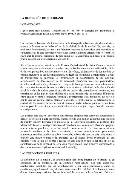 LA DEFINICIÓN DE LO URBANO HORACIO CAPEL [Texto ...