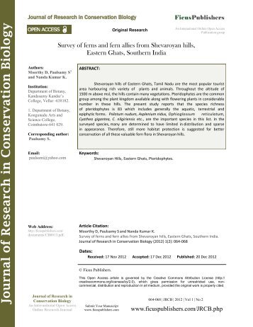 Survey of ferns and fern allies from Shevaroyan hills, Eastern Ghats ...