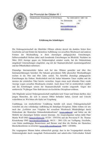 Der Provinzial der Oblaten M. I. - Gymnasium Mariengarden