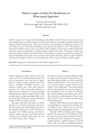 Melzer's, Lugol's or Iodine for Identification of White-spored ...