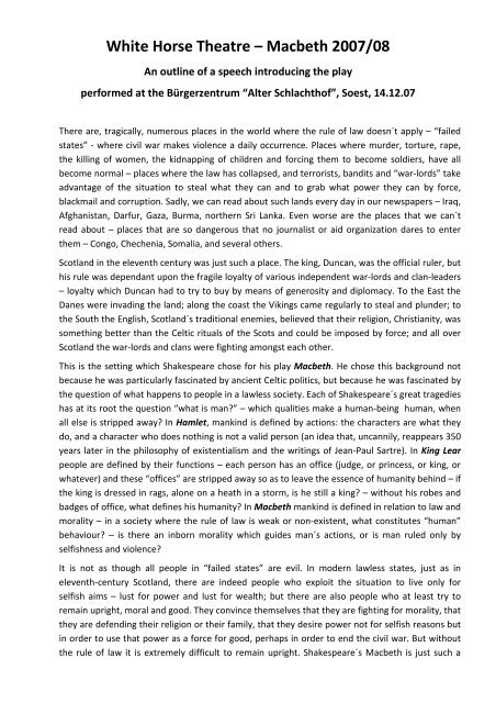 An Outline Of A Speech Introducing The Play Macbeth
