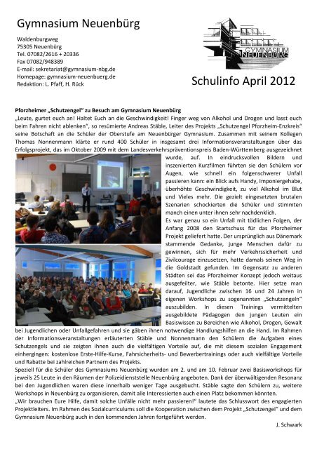 Gymnasium Neuenbürg Schulinfo April 2012