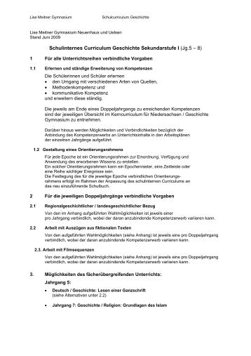 Schulcurriculum Klassen 5 - Lise-Meitner-Gymnasium