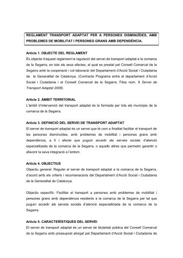 reglament transport adaptat.pdf - Consell Comarcal de la Segarra