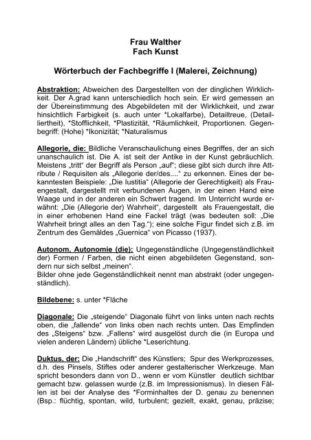 Frau Walther Fach Kunst WÃ¶rterbuch der Fachbegriffe I (Malerei ...