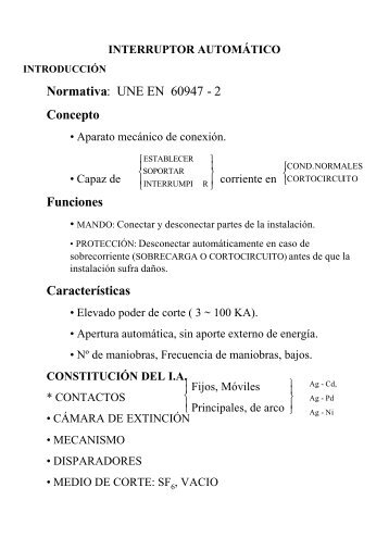 Normativa: UNE EN 60947 - 2 Concepto Funciones Características