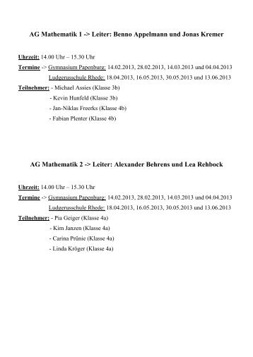 AG Mathematik 1 - Gymnasium Papenburg