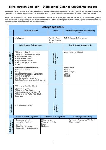 Lehrplan Sek I - Städtisches Gymnasium Schmallenberg