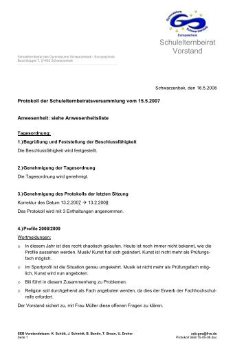 Schulelternbeirat Vorstand - Gymnasium Schwarzenbek