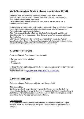Wahlpflichtangebote 8. Jahrgang - Gymnasium Schwarzenbek