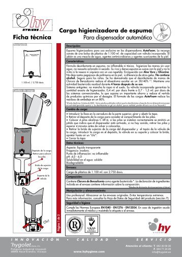 Ficha técnica Para dispensador automático - Comercial Roldan