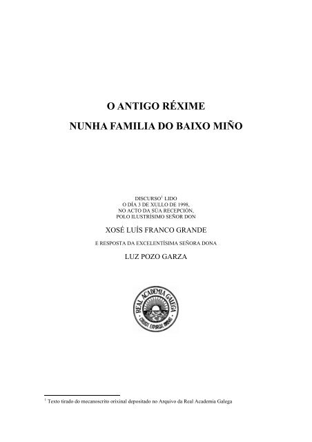 o antigo réxime nunha familia do baixo miño - Real Academia Galega