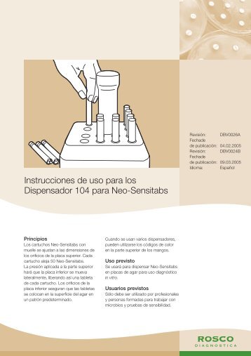 Instrucciones de uso para los Dispensador 104 para Neo ... - a/s rosco