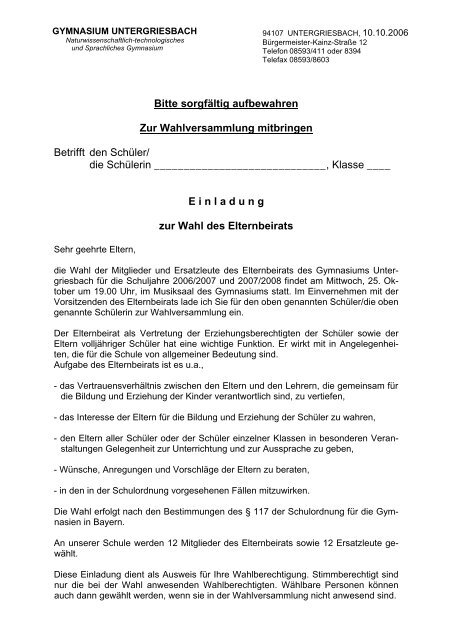 2. Elternbrief: Informationen zur Elternbeiratswahl - Gymnasium ...