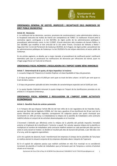 Ordenances fiscals 2012 - Ajuntament de Piera