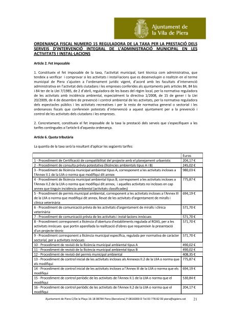 Ordenances fiscals 2012 - Ajuntament de Piera