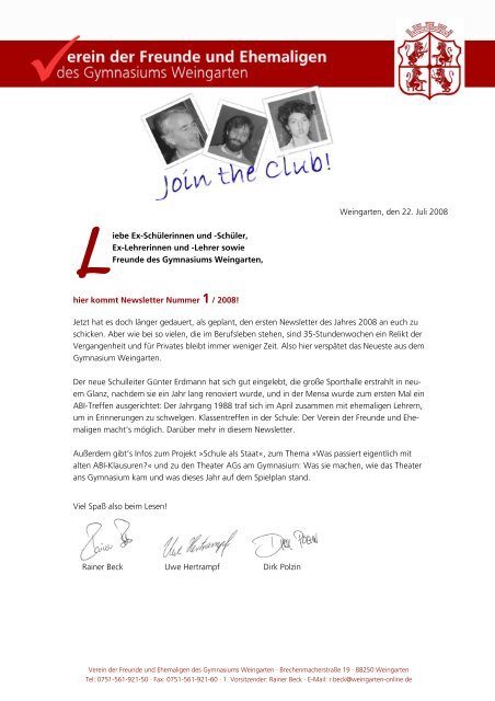 Newsletter 2008 - Gymnasium Weingarten