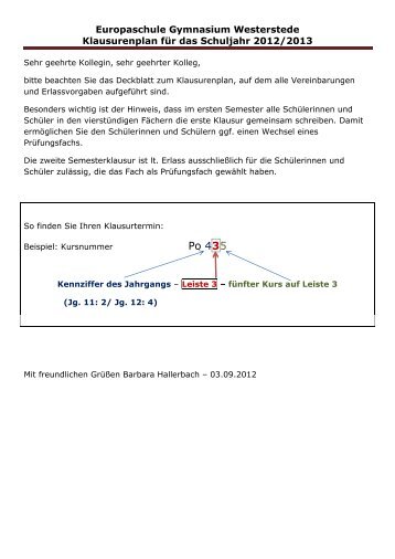 Klausurenplan 2012/13.pdf - Gymnasium Westerstede