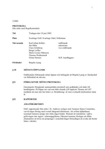 3/2002 PROTOKOLL från möte med Regelkommittén Tid ... - Golf.se