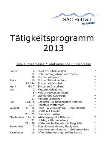 Tätigkeitsprogramm 2013 - SAC Huttwil