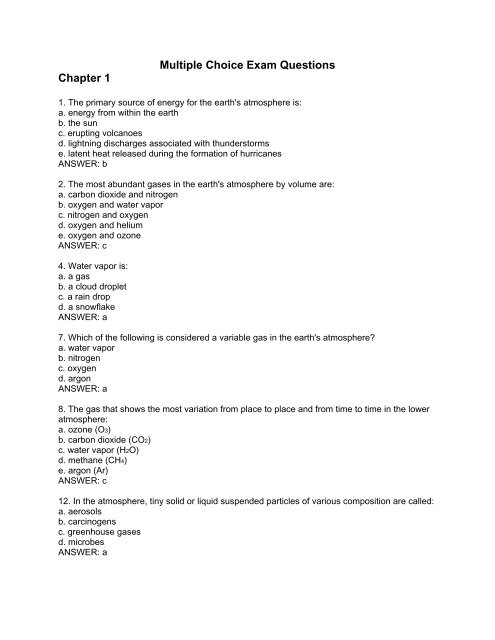 Multiple Choice Exam Questions Chapter 1