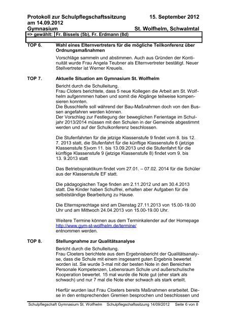 Protokoll der Schulpflegschaftssitzung vom 14.09.2012