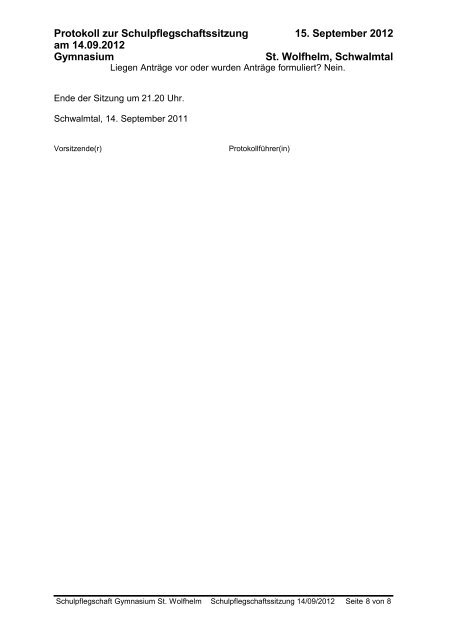 Protokoll der Schulpflegschaftssitzung vom 14.09.2012