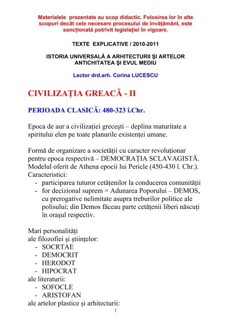 Texte – civilizatia greaca – II