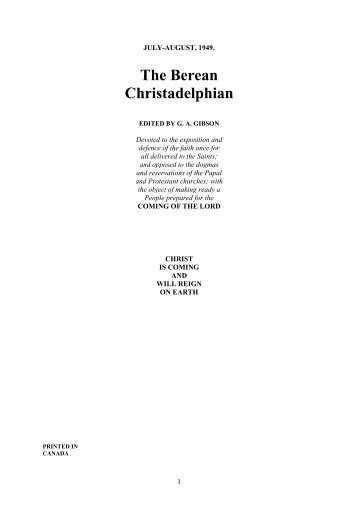 The Berean Christadelphian - The Berean Ecclesial News