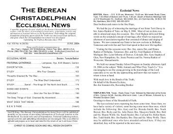 The Berean Christadelphian - The Berean Ecclesial News