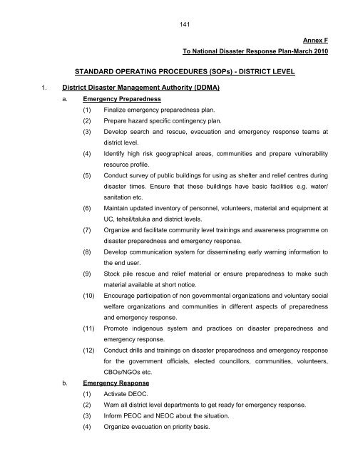 National Disaster Response Plan (NDRP) March 2010 - NDMA