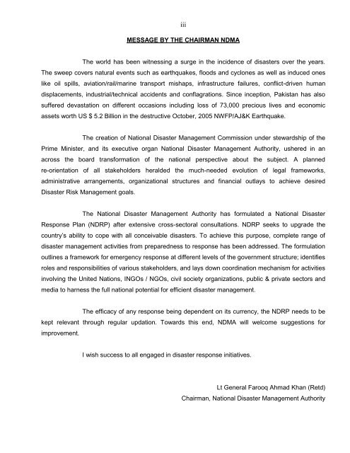 National Disaster Response Plan (NDRP) March 2010 - NDMA