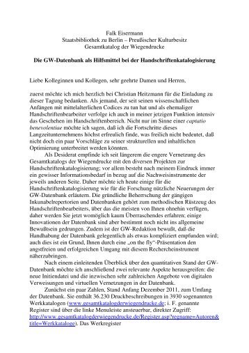 Falk Eisermann Staatsbibliothek zu Berlin - Herzog August ...