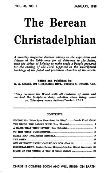 The Berean Christadelphian - 1958 - The Berean Ecclesial News