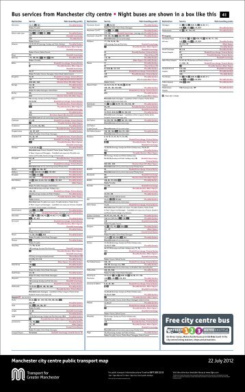 Bus services from Manchester city centre • Night buses are shown in ...