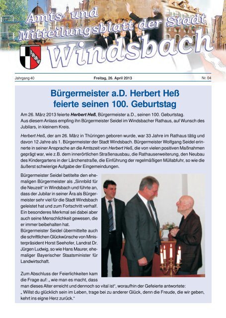 Bürgermeister a.D. Herbert Heß feierte seinen 100 ... - Habewind.de