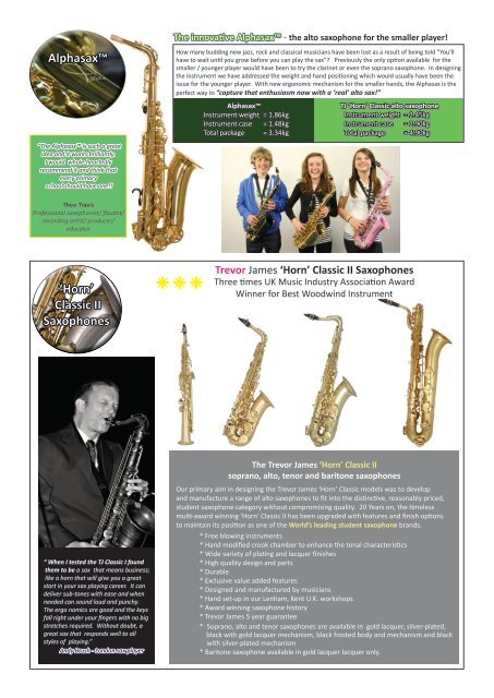 Saxophone Newsletter 2012 - Trevor James saxophones