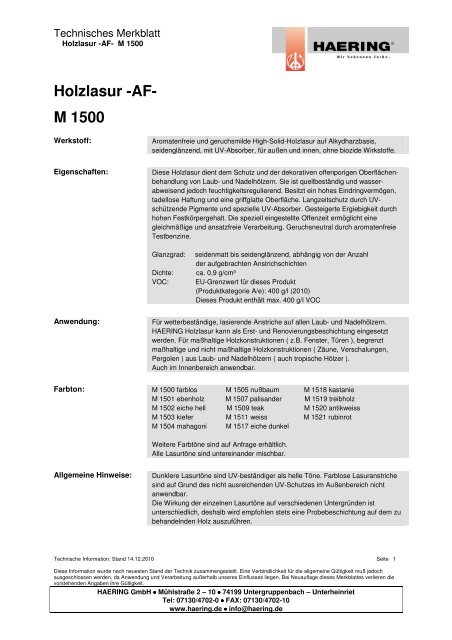 Holzlasur -AF- M 1500 - HAERING GmbH