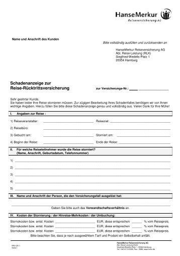 Schadenformular Reise-Rücktrittskosten- Versicherung (PDF, 115 KB)