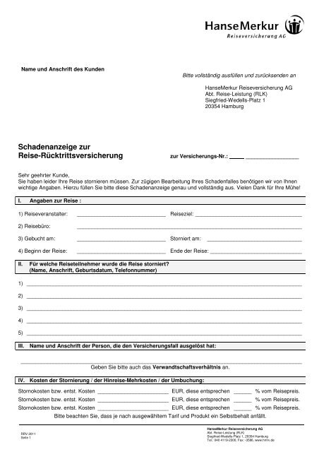 Schadenformular Reise-Rücktrittskosten- Versicherung (PDF, 115 KB)