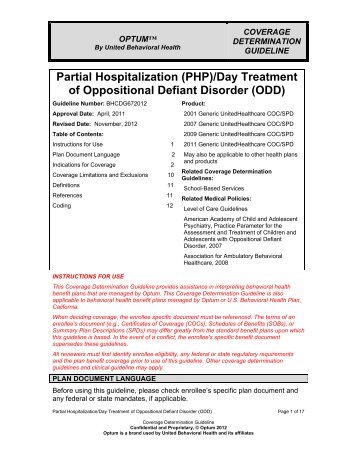 Partial Hospitalization (PHP)/Day Treatment of ... - Ubhonline.com